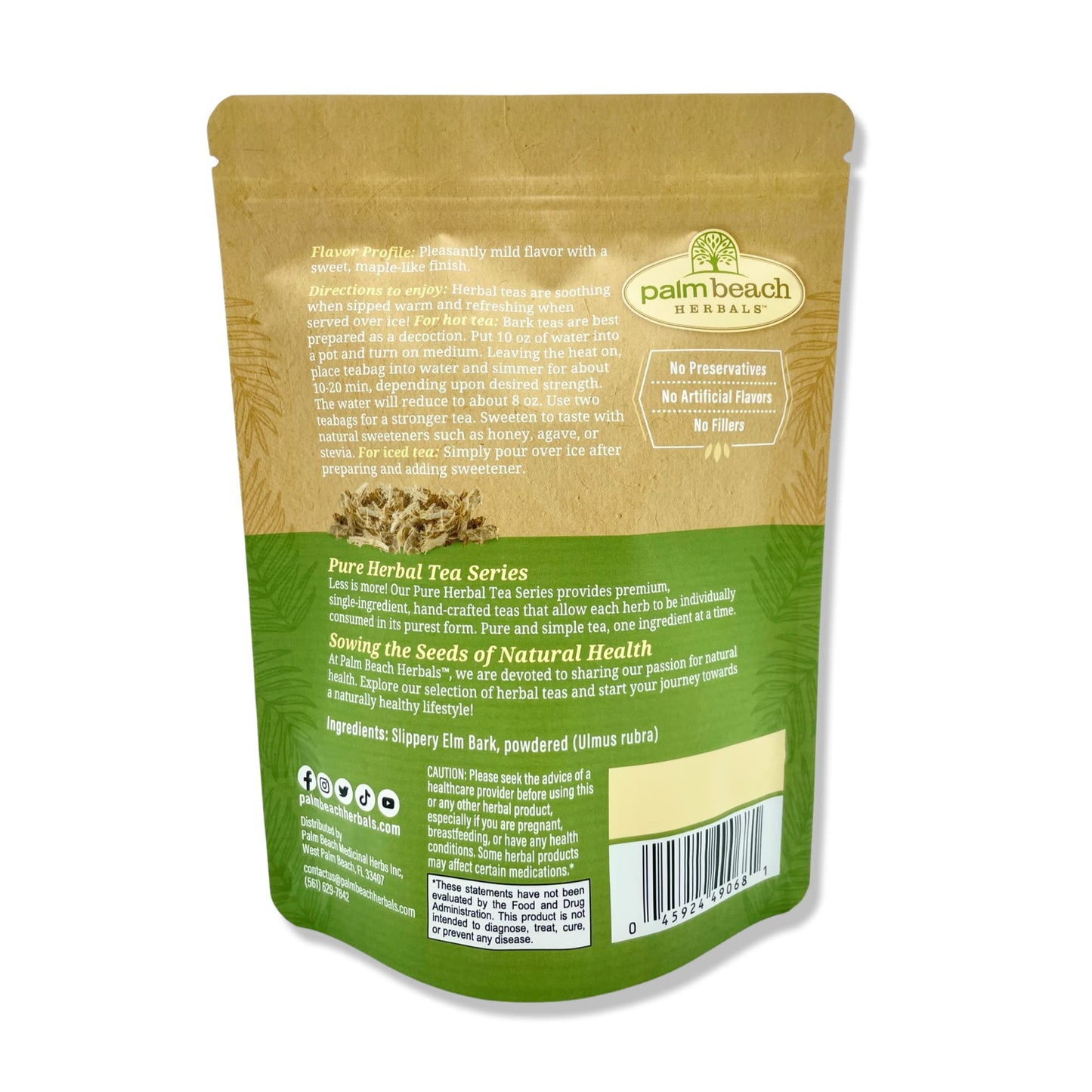 Palm Beach Medicinal Herbs Slippery Elm Tea - Herbal Tea, 30 Count