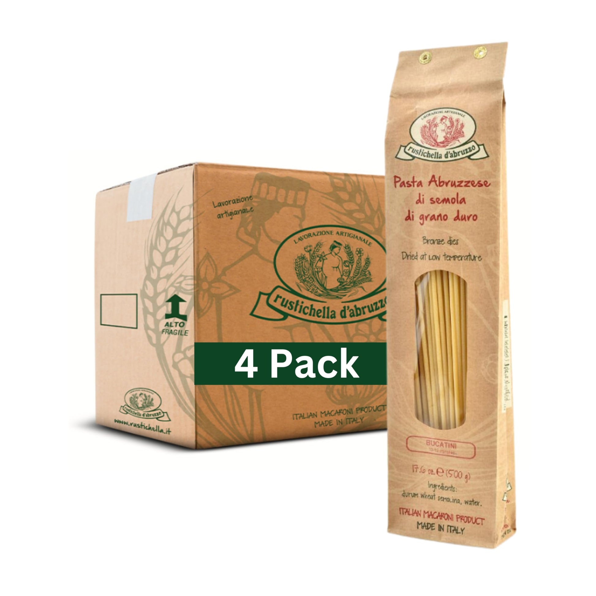 Rustichella D'Abruzzo Bucatini (Pack Of 4), 500G Each - Classic Italian Pasta With A Hole - Perfect For Amatriciana Sauce - Artisan Pasta From Abruzzo