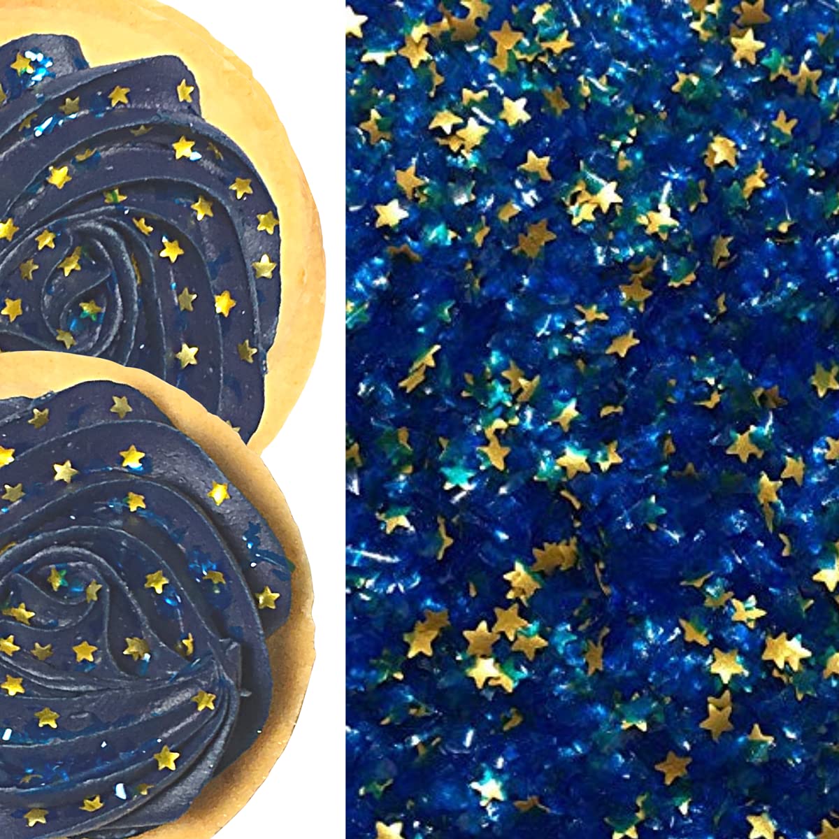 Sprinkle Deco Edible Glitter - Royal Blue with Gold Stars - 0.15 oz Jar for Cakes and Cupcakes