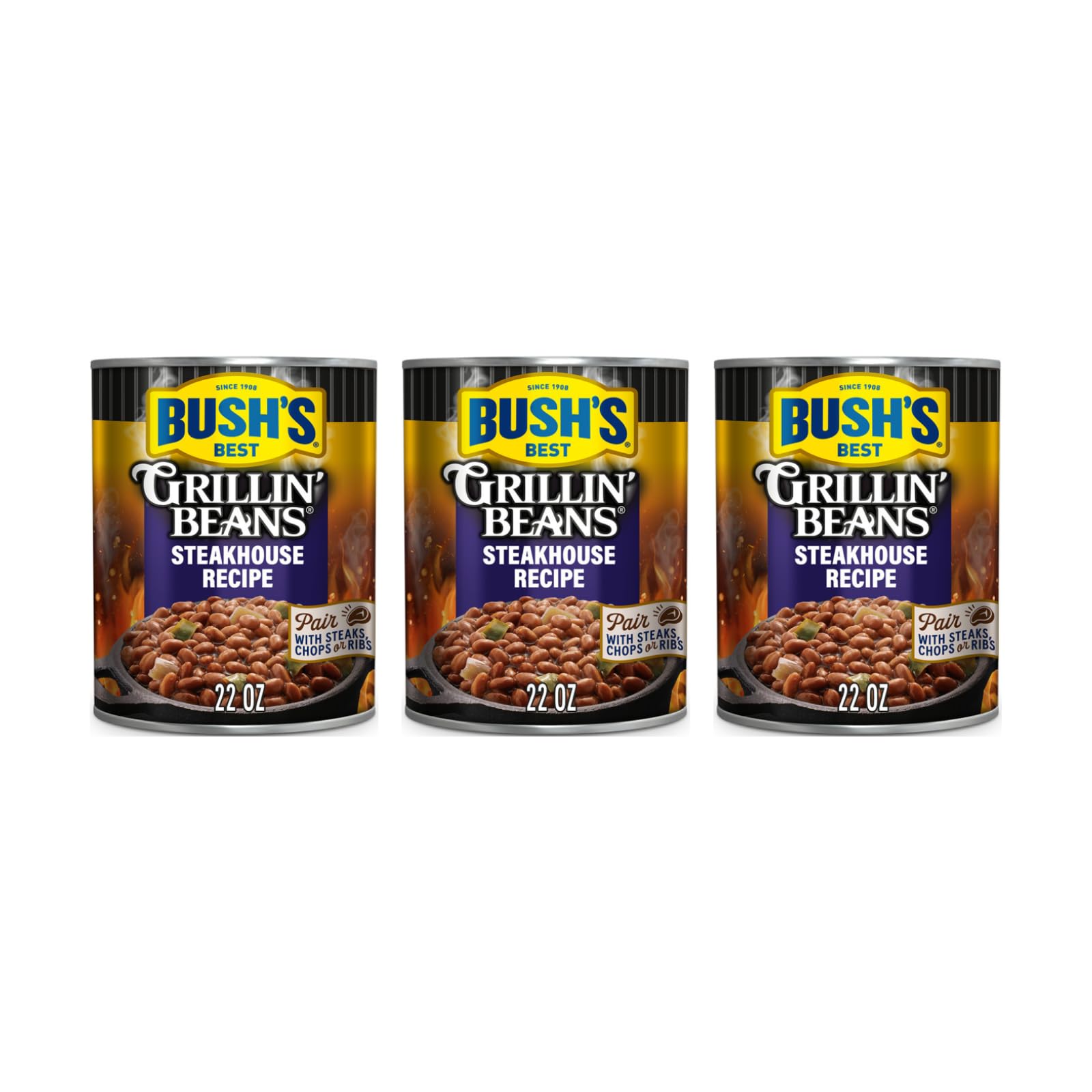 Bush's Steakhouse Recipe Grillin' Beans, 22 Oz (Pack of 3)