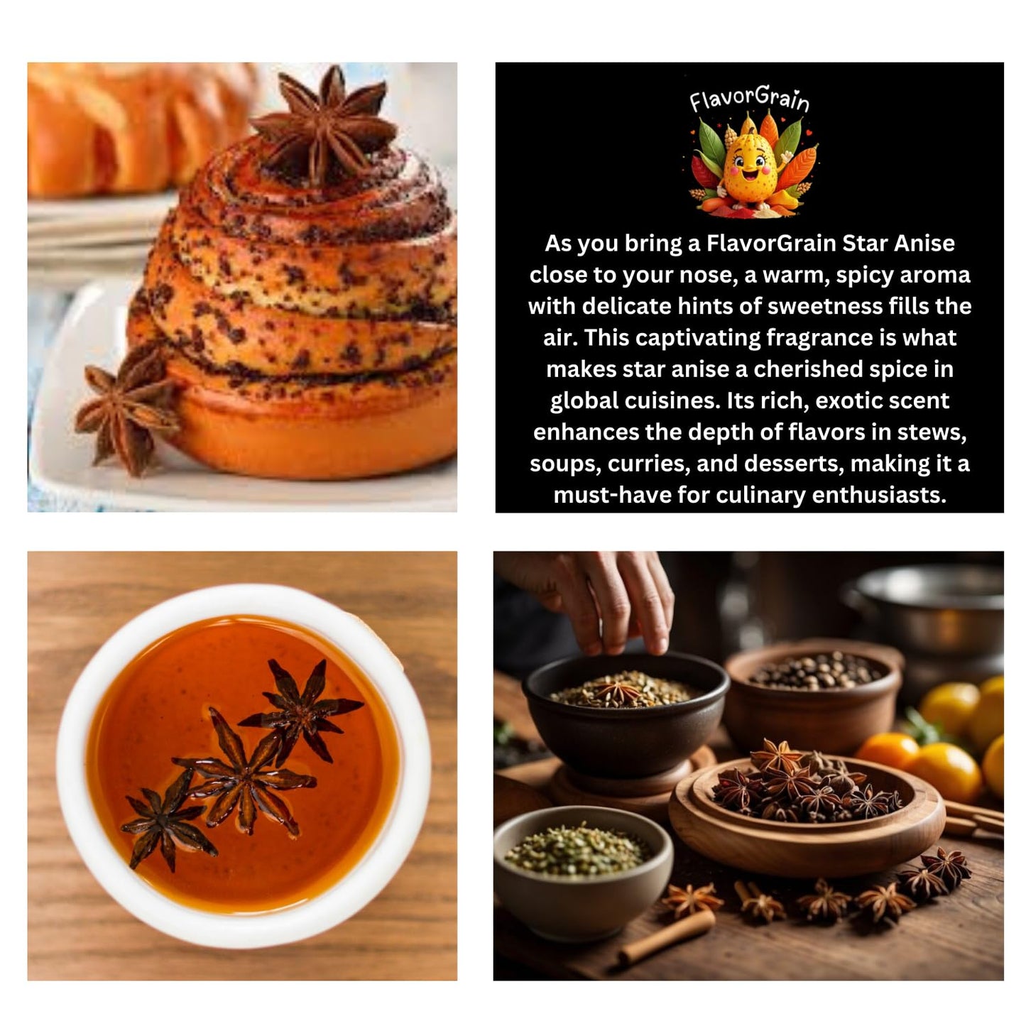 Flavorgrain Star Anise - Whole Chinese Star Anise Pods 100Gm (3.53 Oz) Great For Baking And Tea