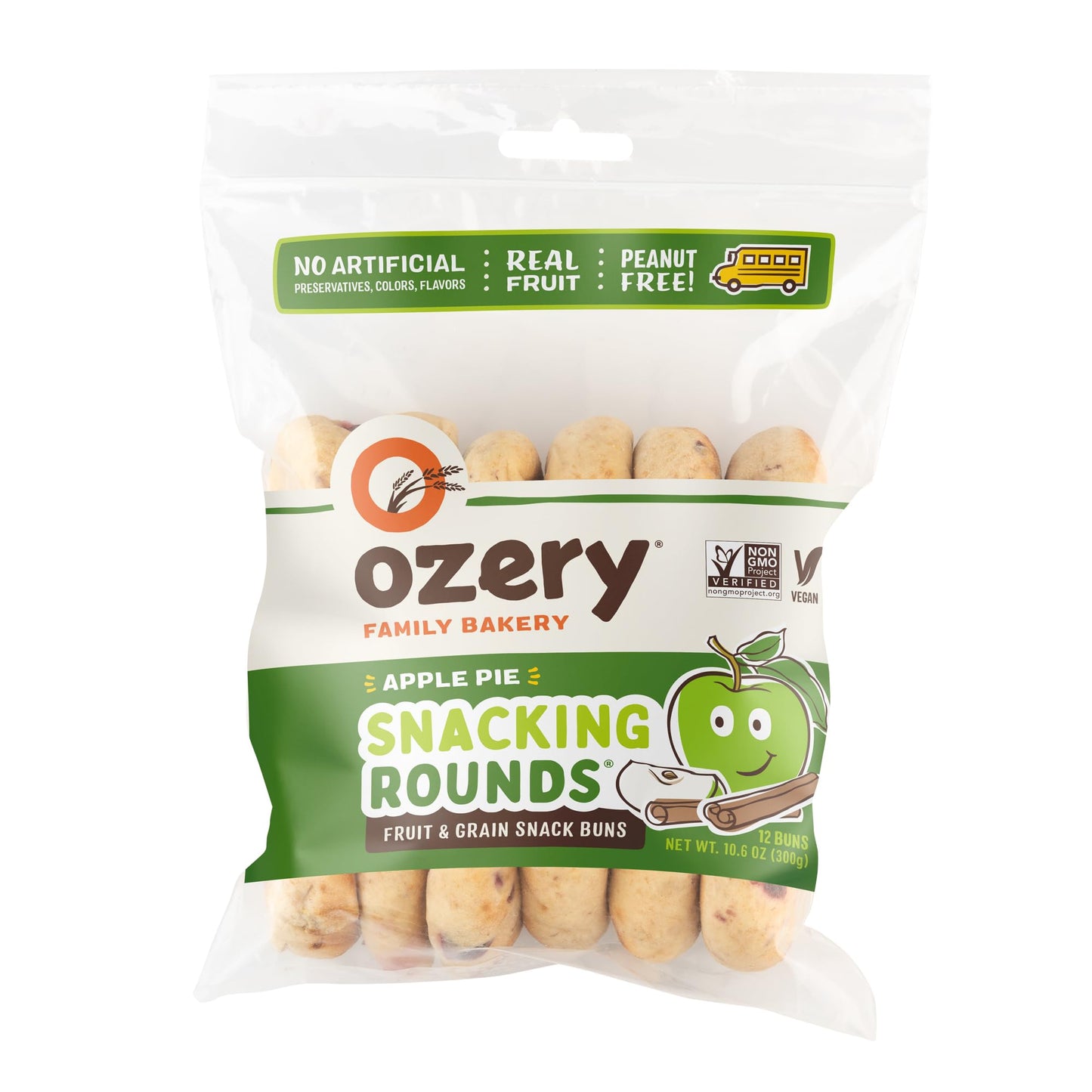 Ozery Bakery Apple Pie Muffin Snacking Rounds, Allergen Free, Vegan, Made with Real Fruit, Snack Buns, 12 Buns Per Bag, Pack of