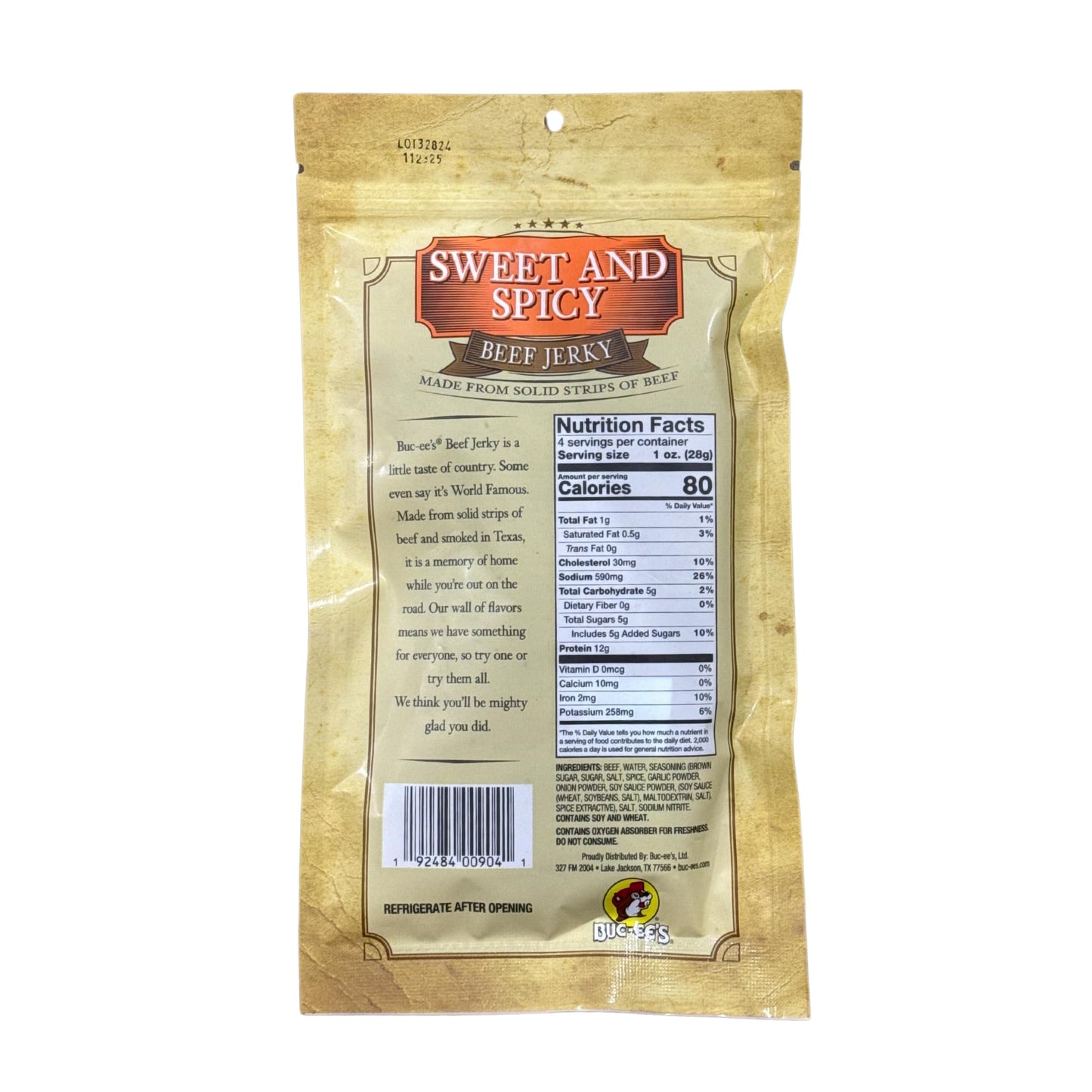 Buc-ees Smoked Sweet & Spicy Beef Jerky - 100% Lean, 10g Protein - 4 Ounce Bag