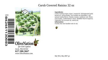 OLIVENATION Carob Covered Raisins, Dark Brown Coating, Sweet Dried Raisins, 32 oz (2 lb)