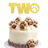 1 PCS Two Cake Topper Gold Glitter Dog Paw 2 Years Old Birthday Cake Pick for Puppy Dog Let's Pawty Theme Kids Boys Girls 2nd Bi