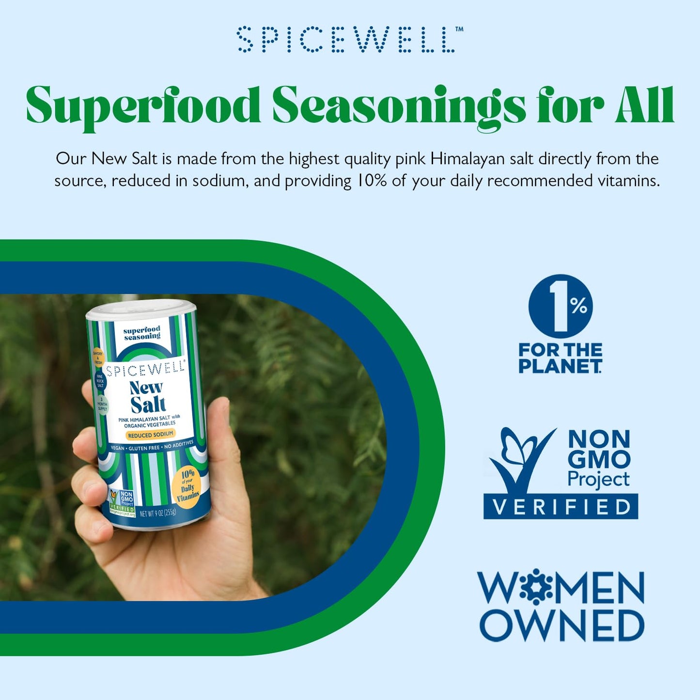 Spicewell New Salt | Himalayan Pink Salt Infused With 21 Plant-Based Vitamins & Minerals, 30% Lower Sodium Than Table Salt, Heal