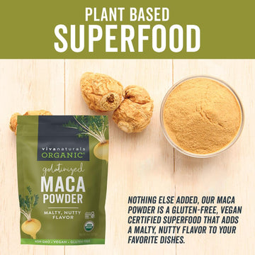 Viva Naturals Organic Maca Powder, Gelatinized, Vegan, Gluten-Free, 8 oz Resealable Bag