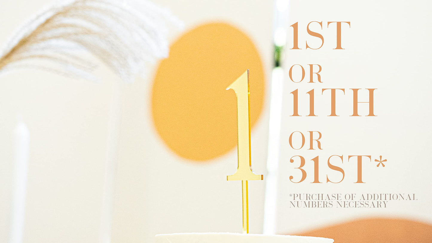 LS Designs Gold Acrylic Cake Topper - Customizable Birthday Number 1