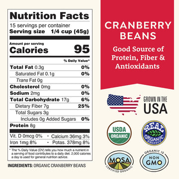 Organic Dried Cranberry Beans 1Lb Bulk By Doudlah Farms - Farmed From Regenerative Soil | Tested Clean Certified | Vegan, Non-Gm