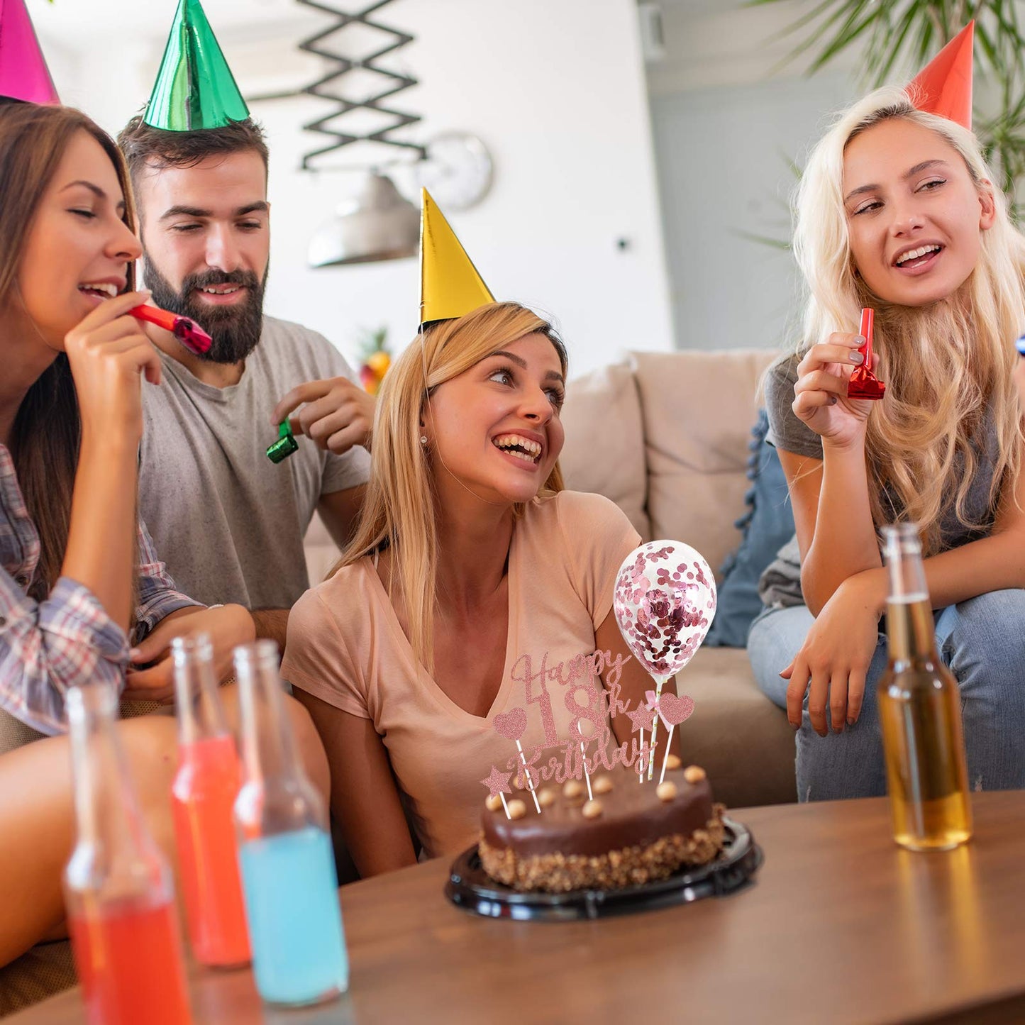 Larchio 18Th Birthday Cake Topper, Rose Gold Happy 18Th Birthday Cake Topper And Balloon Cake Topper For Girl Birthday Cake Deco