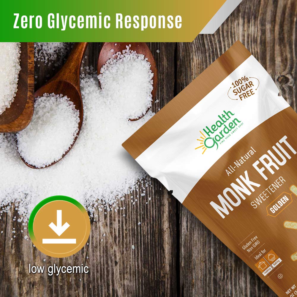 Health Garden Monk Fruit Sweetener, Golden - Non Gmo - Gluten Free - 1:1 Sugar Substitute - Kosher - Keto Friendly (1Lb 2-Pack)