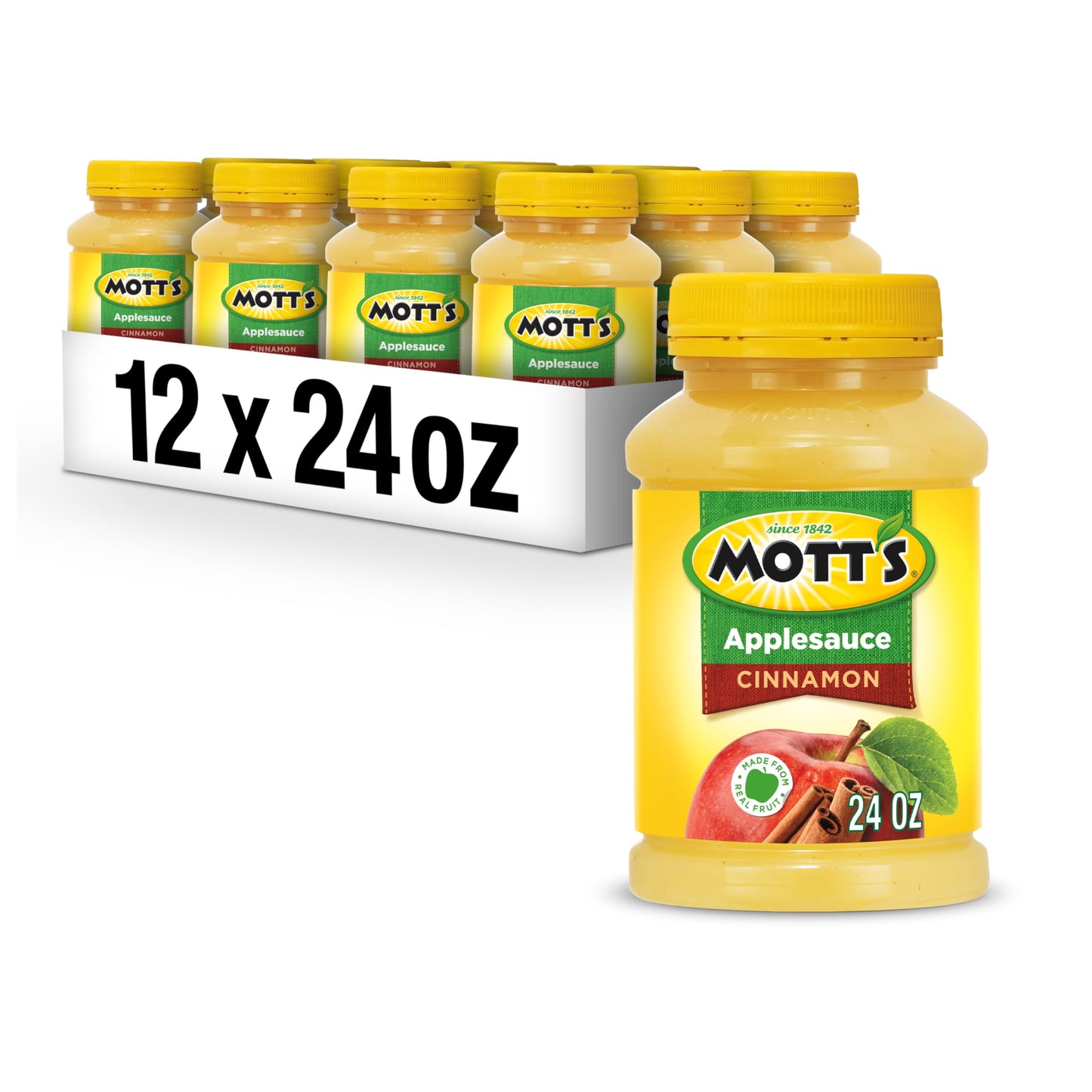 Mott'S Cinnamon Applesauce, 24 Oz Jar (Pack Of 12), No Artificial Flavors, Good Source Of Vitamin C, Nutritious Option For The W