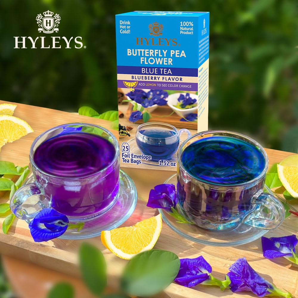 HYLEYS Butterfly Pea Flower Tea - Blue Tea with Blueberry Flavor - 25 Tea Bags - 12 Pack (300 Total)