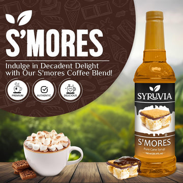 Syruvia Smores Syrup - Smores Coffee Syrup Flavor, 25.4 Fl Oz, Kosher, Gluten Free, Perfect For Coffee, Drinks, Soda, Desserts,