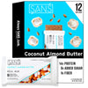 Sans Meal Replacement Protein Bar, Gluten Free, Healthy High Protein Snacks, High Fiber, No Sugar Added, Dairy Free, Soy Free, Coconut Almond Butter, 12 Bars
