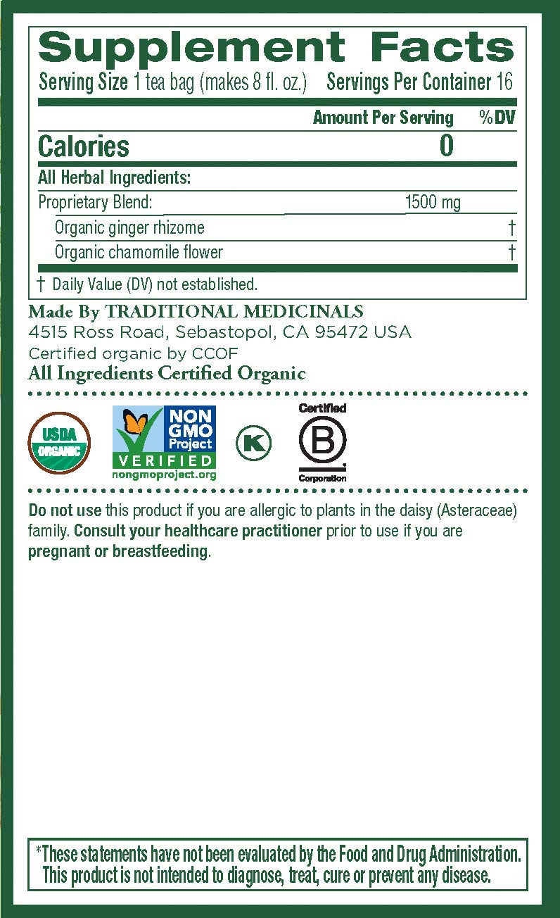 Traditional Medicinal Organic Ginger With Chamomile Tea - 16 Bags