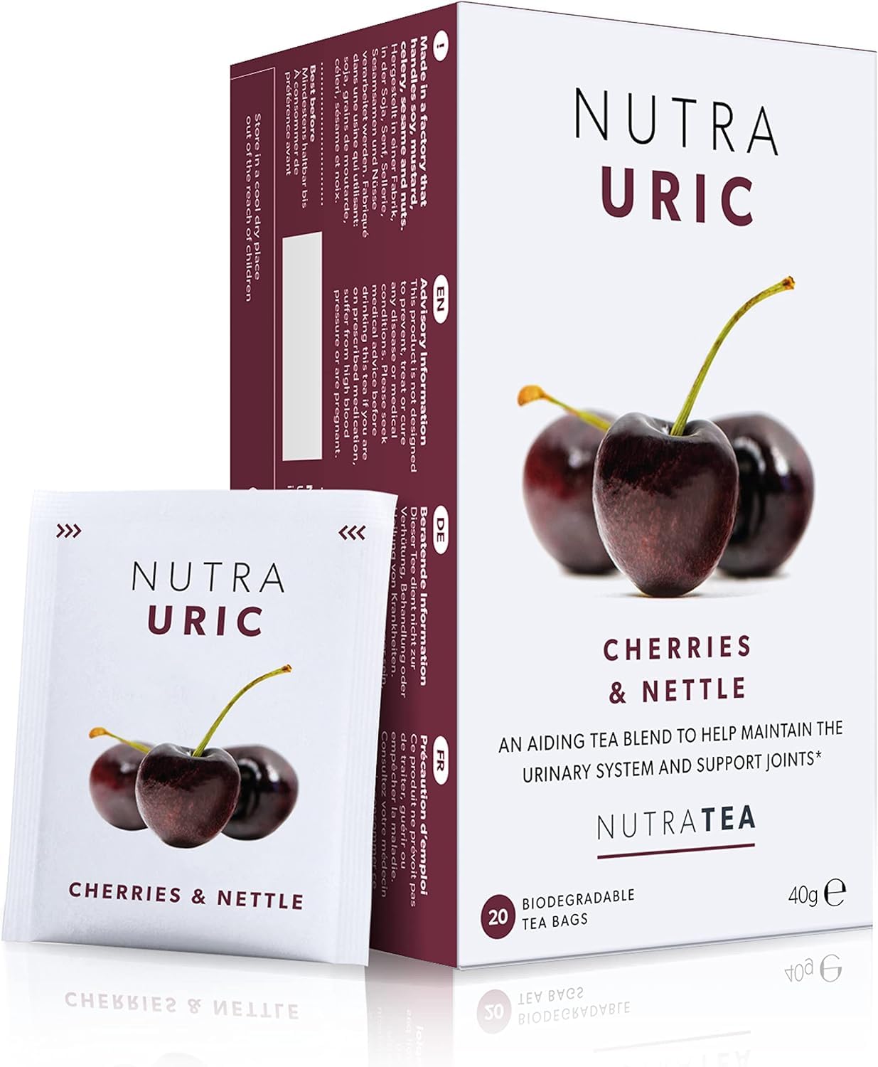 NUTRAURIC - Uric Acid Cleanse and Kidney Support - Kidney Cleanse Tea - Includes Cherry, Nettle & Turmeric - 40 Enveloped Tea Ba