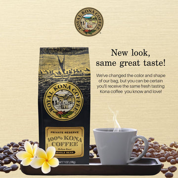 Royal Kona 2-Pack 100% Hawaiian Kona Coffee, Private Reserve Medium Roast, Whole Bean - 7 Ounce Bags (Pack Of Two)