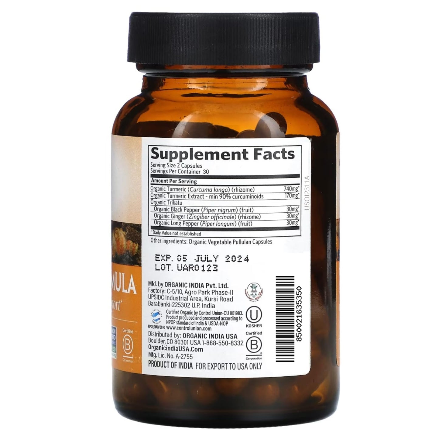 ORGANIC INDIA Turmeric Curcumin dietary product with Black Pepper - 60 compact pieces, Joint & Immune Support