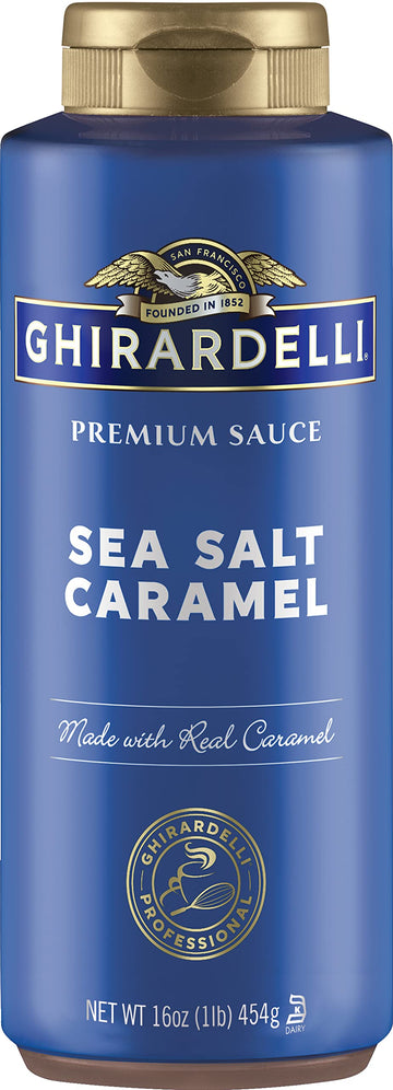 Ghirardelli Sea Salt Caramel Sauce, 16 Ounce Squeeze Bottle With Ghirardelli Stamped Barista Spoon