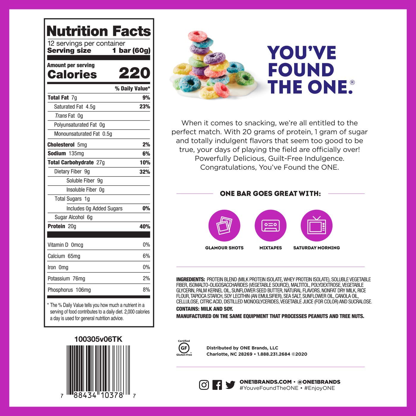 One Protein Bars, Fruity Cereal, Gluten Free Protein Bars With 20G Protein And 1G Sugar, Pantry Staples, 2.12 Oz (12 Count)