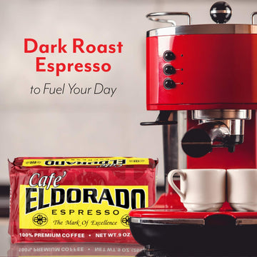Eldorado Coffee Roasters Finely Ground Dark Roast Espresso - Caf Eldorado Espresso - 9Oz Brick - Espresso Roast - Central And