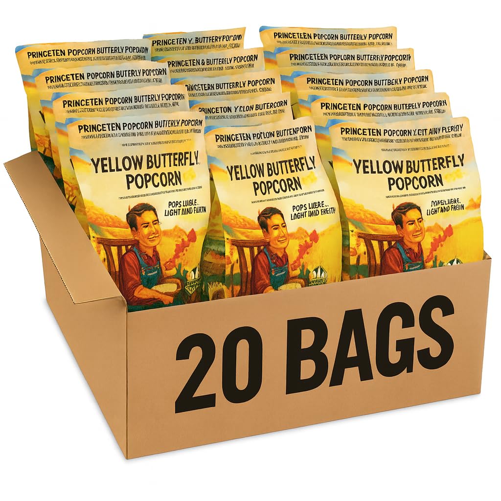 Farmer-Direct Yellow Butterfly Popcorn Kernels 32 Oz Each Case Of 20 Sealed Bags Non-Gmo Gluten-Free Air/Microwave/Stove/Popper Bulk Value Pack Freshness Easy To Handle Farmer BobS Princeton Popcorn
