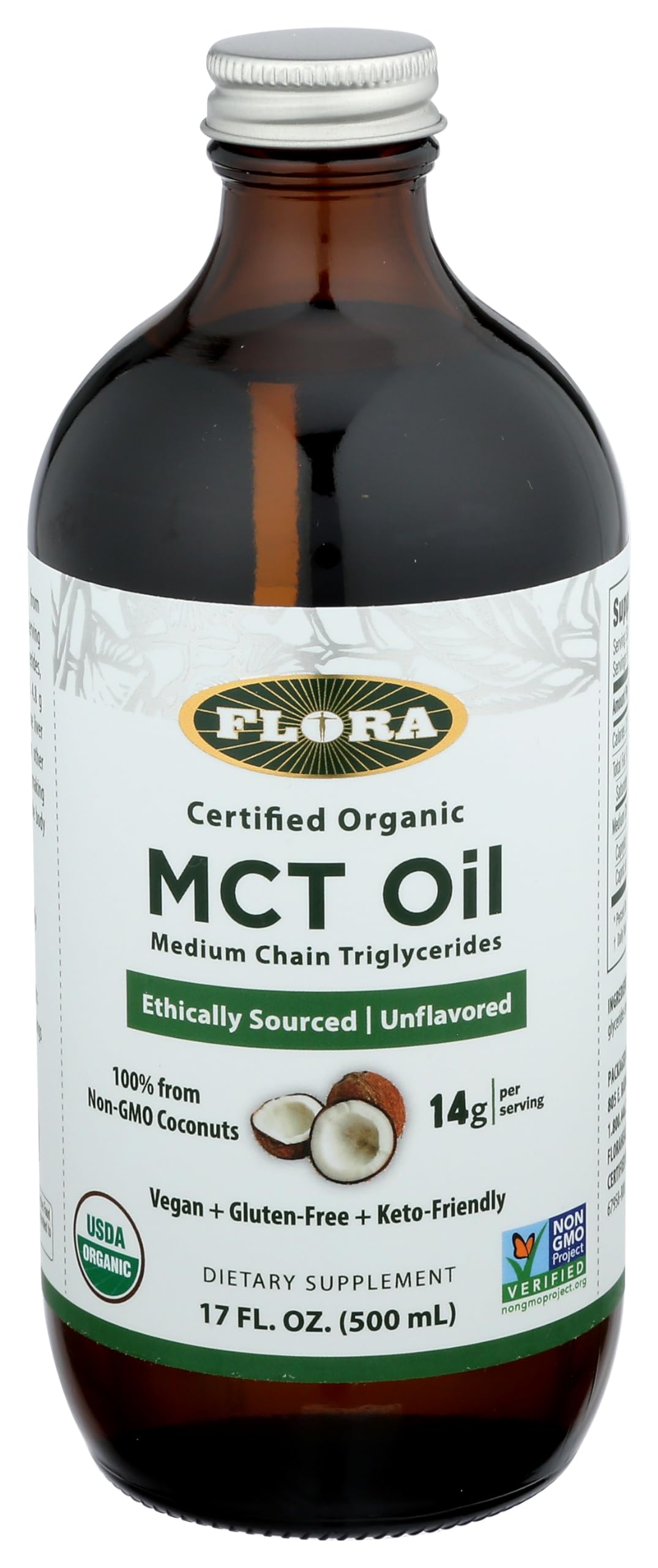 Flora Health MCT Oil Organic Energy Boost, C8 Caprylic & C10 Capric Acids, Keto, Kosher, Non-GMO Verified, 100% from Ethically a