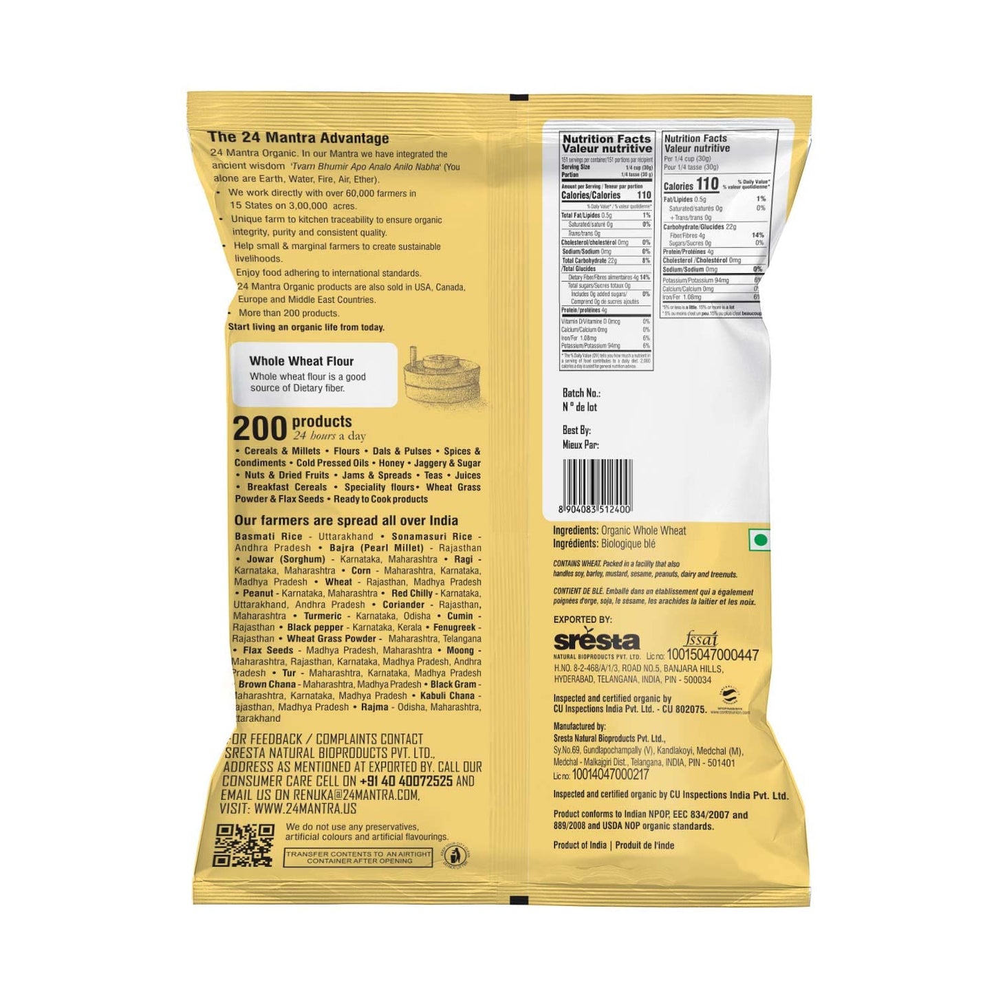 Organic Whole Wheat Flour (Atta) - 10 Lbs