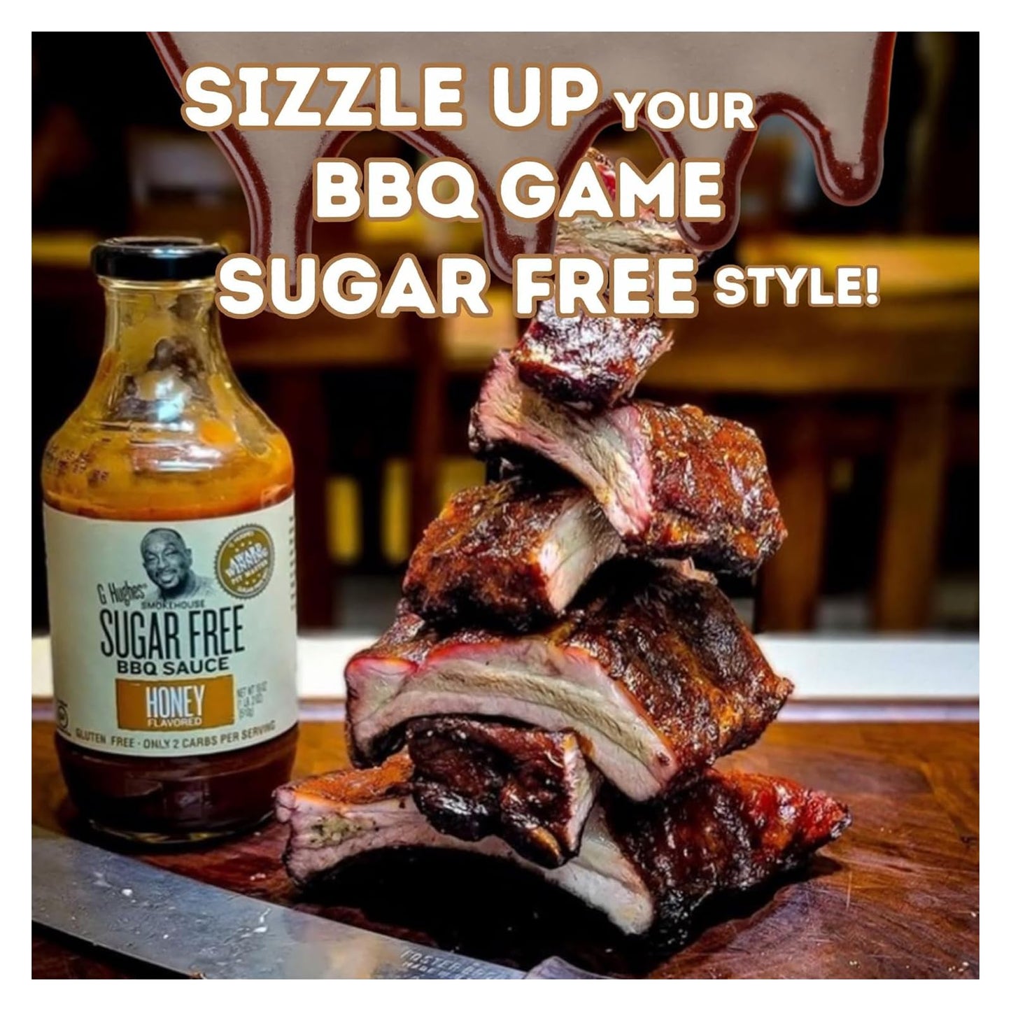 G Hughes Sauce Barbecue Sugar Free Honey, 18 oz