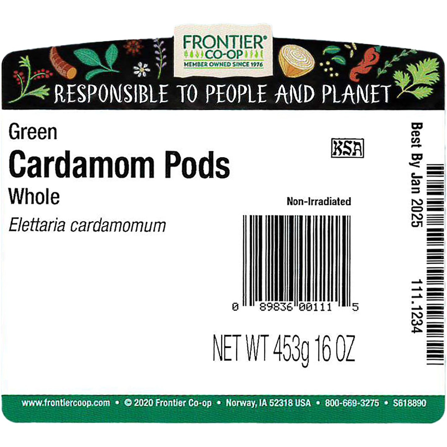 Frontier Co-op Whole Green Cardamom Pods 1lb