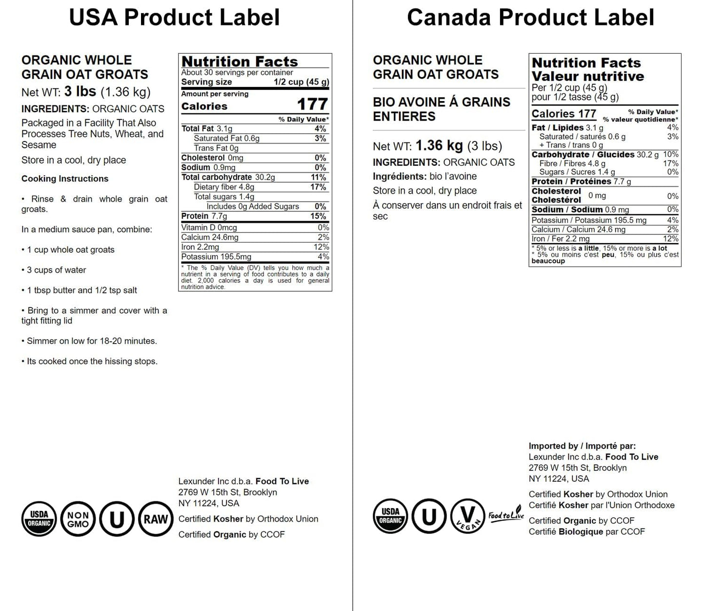 Food To Live Organic Oat Groats, 3 Pounds - 100% Whole Grain, Non-Gmo Seeds, Kosher, Raw, Non-Irradiated, Vegan, Bulk, Low Glycemic, Rich In Protein, Fiber, Copper And Manganese