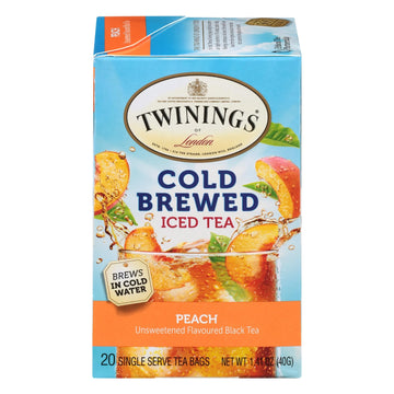 Twinings Peach Cold Brew Iced Tea Bags, 20 Count (Pack of 6), Unsweetened Flavoured Black Tea, Caffeinated, 120 Teabags