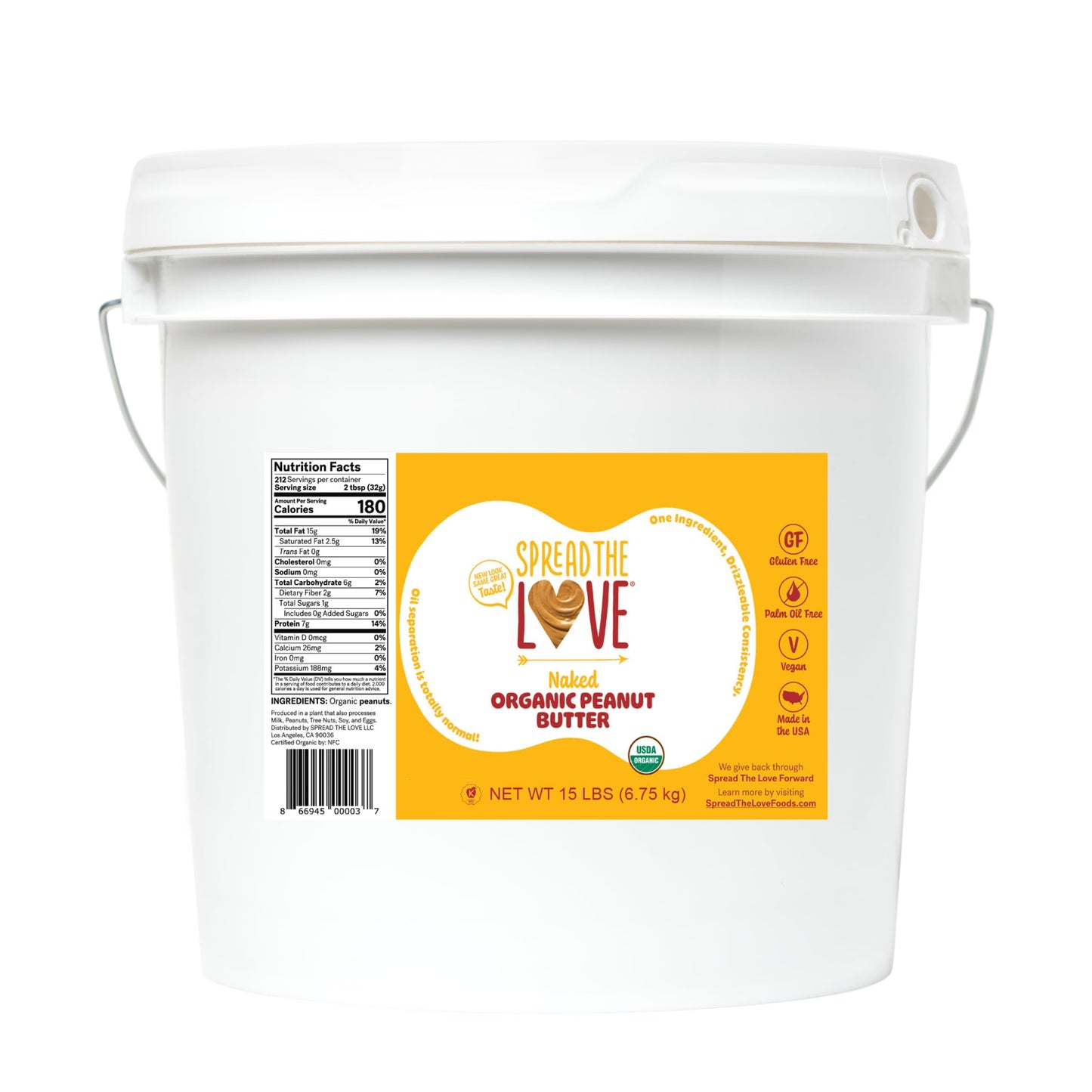 Spread The Love NAKED Organic Peanut Butter (Organic, All Natural, Vegan, Gluten-free, Creamy, Dry-Roasted, No added salt, No ad