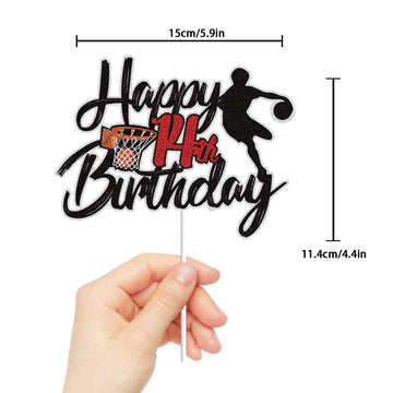 LINGBOOM Basketball Cake Topper for 14th Birthday, Sport Theme Decoration, Model C-14th Basketball-Black, Perfect for Boys Kids