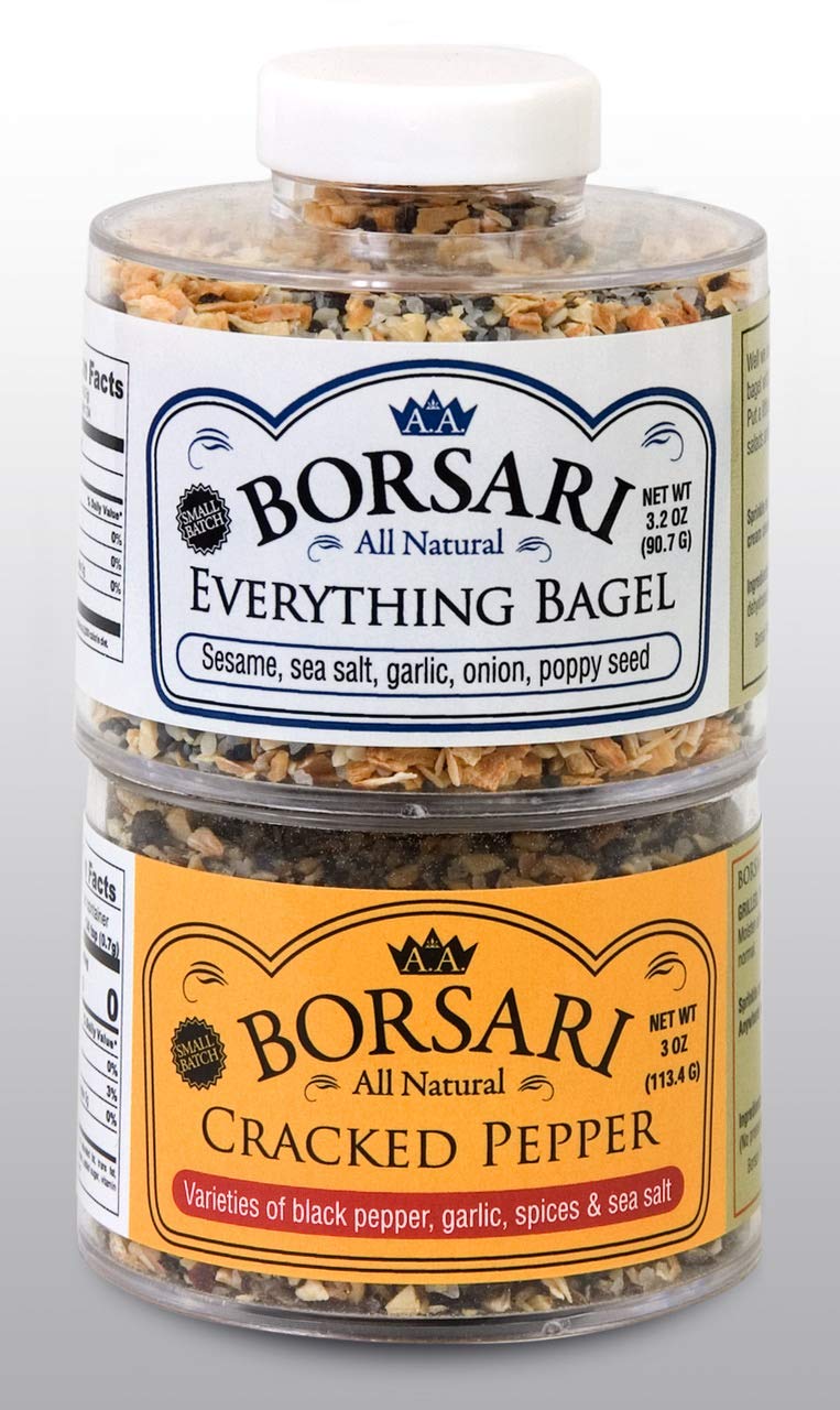Borsari Seasoned Salt Combo - Multi-Use All Purpose Breaked Pepper And Everything Bagel Seasonings - Gluten Free Gourmet Sea Salt Blends With Spices - Set Of 2 3-3.2 Oz Shaker Bottles