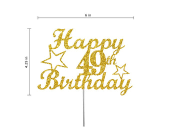 RokAPary 49th Birthday Cake Topper Gold Glitter, Acrylic, Double-Sided, Premium Quality, Model RCT217