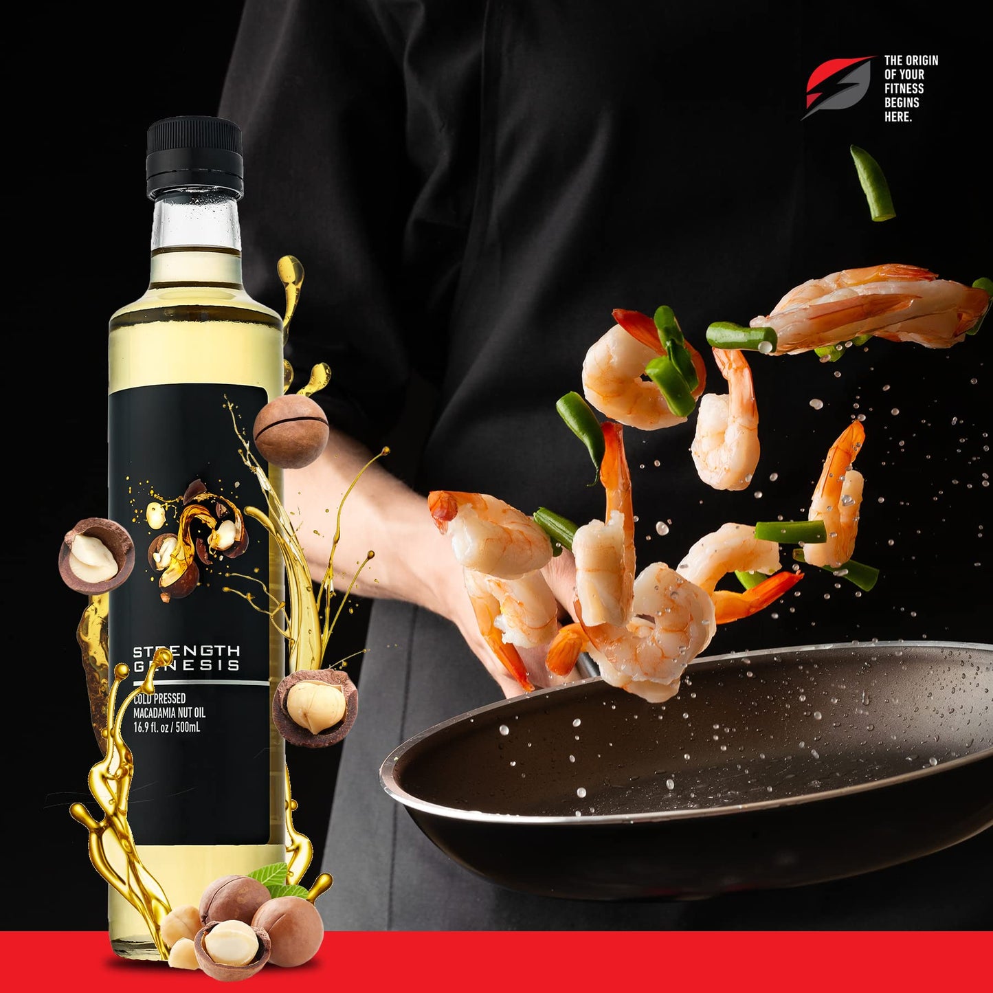 Strength Genesis Cold-Pressed Macadamia Nut Oil, 500ml Bottle, Ideal for Cooking