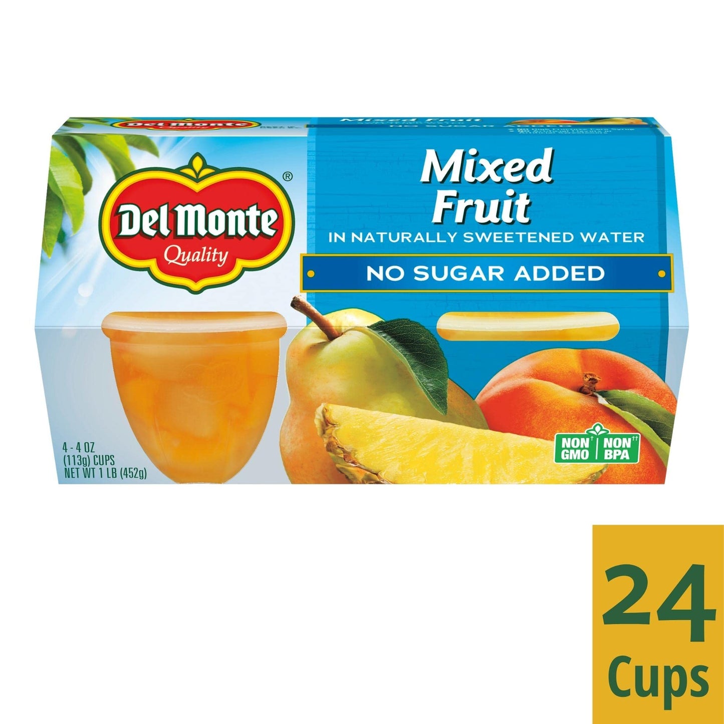 Del Monte Mixed Fruit Snack Cups In Water, No Sugar Added, 4 Ounce - 4 Count (Pack Of 6)