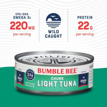 Bumble Bee Chunk Light Tuna In Water, 5 oz Cans (Pack of 4) - Wild Caught Skipjack Tuna - 22g Protein Per Serving - MSC Certifie