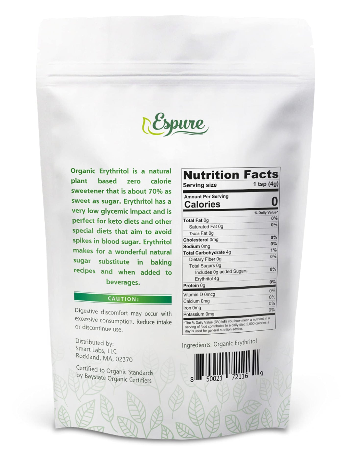 Espure Organic Erythritol - Usda Certified & 100% Pure - Zero Calorie Sugar Substitute, Plant Based Sweetener; 8Oz