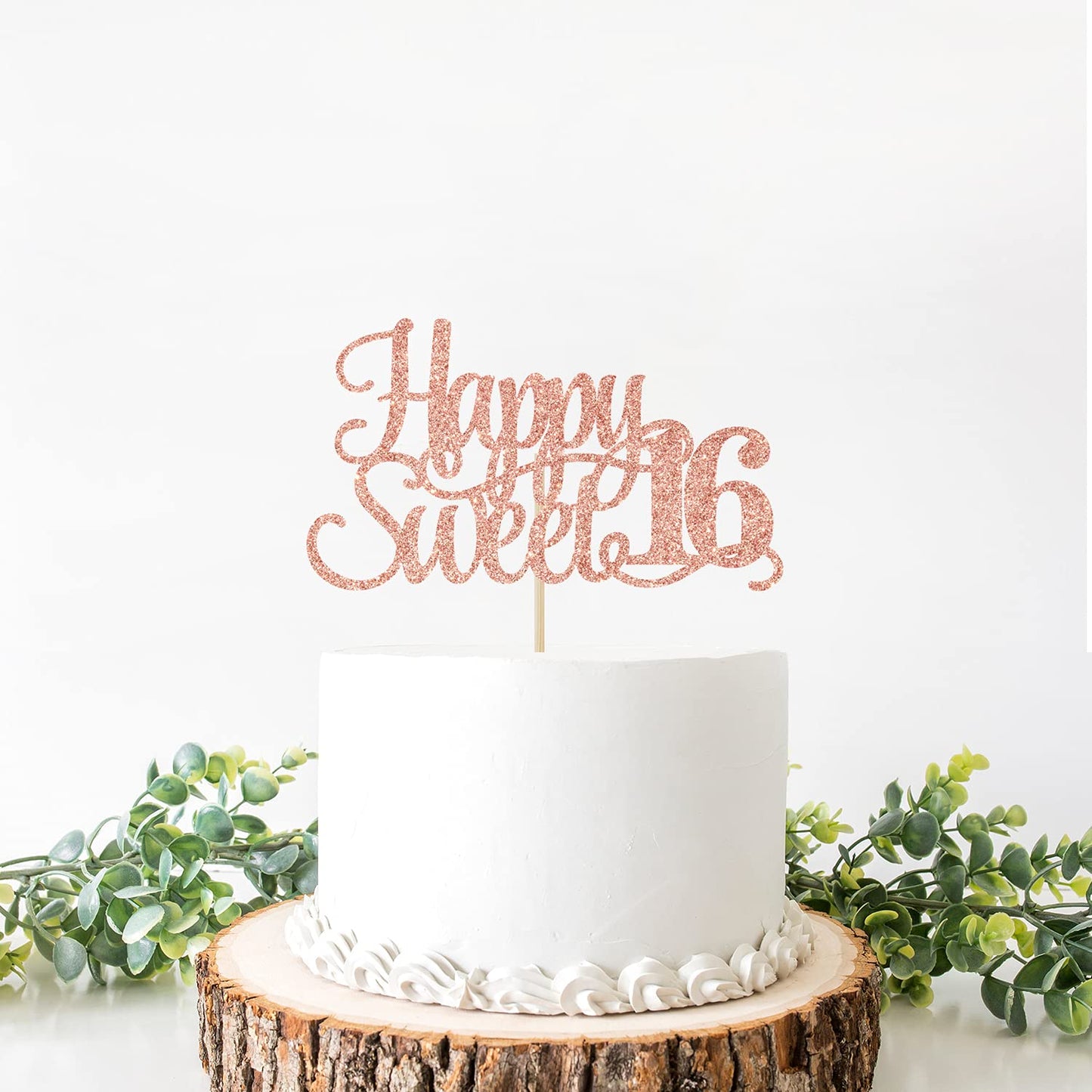Yotawish Rose Gold Glitter Happy Sweet 16 Cake Topper - Happy 16Th Birthday Cake Decor - Hello 16, Cheers To 16 Years Birthday P