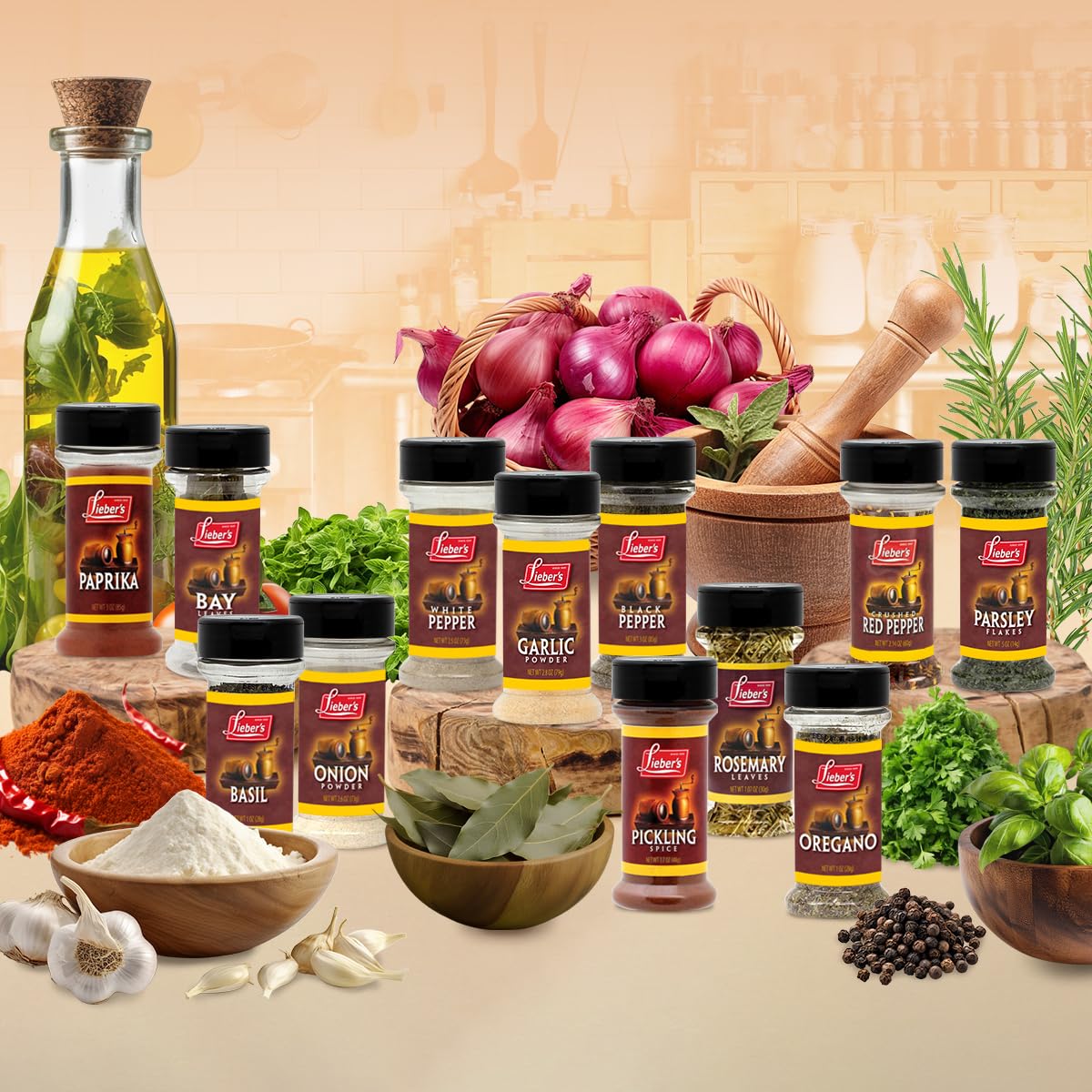 Liebers Spice Set, 12 Piece Seasoning & Herb Gift Set, Onion & Garlic Powder, 1.81 Ounce Pack, Made in USA