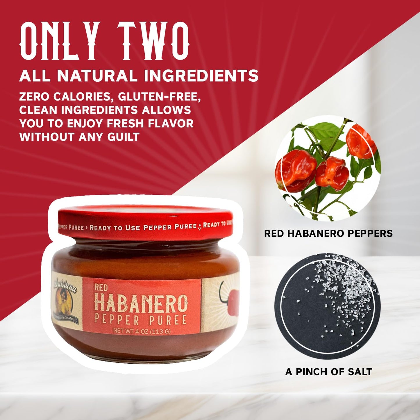 Red Habanero Pepper - Louisiana Pepper Exchange - Fresh Pepper Replacement (Red Habanero Pepper Puree) 1 Jar - Plant-Based, Glut