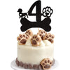 1 PCS 4th Birthday Cake Topper Black Glitter Dog Paw Four Years Old Birthday Puppy Dog Bone Cake Pick for Let's Pawty Baby Showe