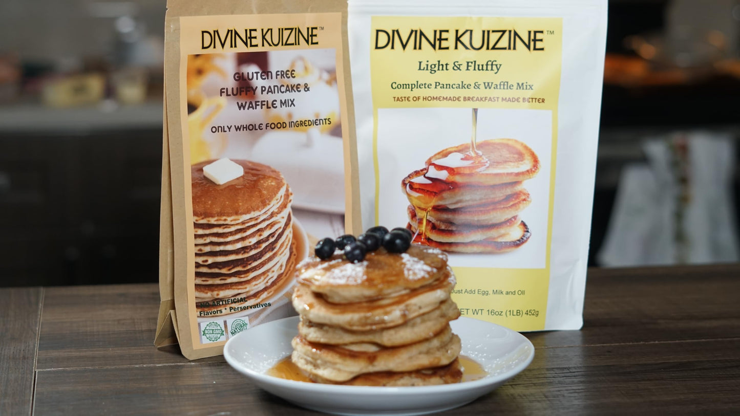 DivineKuizine Fluffy Pancake & Waffle Mix| Gluten free pancake mix| Gluten free Mix| Pancake mix just add milk| Easy to use waff