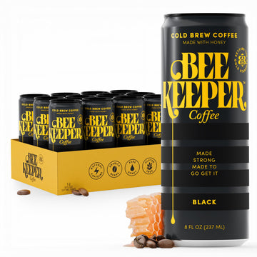 Beekeeper Coffee Black Cold Brew with Oregon Honey 8 fl oz cans (Pack of 12) Ready-to-Drink 180mg Natural Caffeine