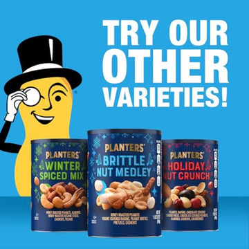 PLANTERS Holiday Brittle Nut Medley Trail Mix Snack with Honey Peanuts Yogurt Raisins Peanut Brittle Pretzels & Cashews Holiday Snack Party Nut Mix 1 lb. Canister