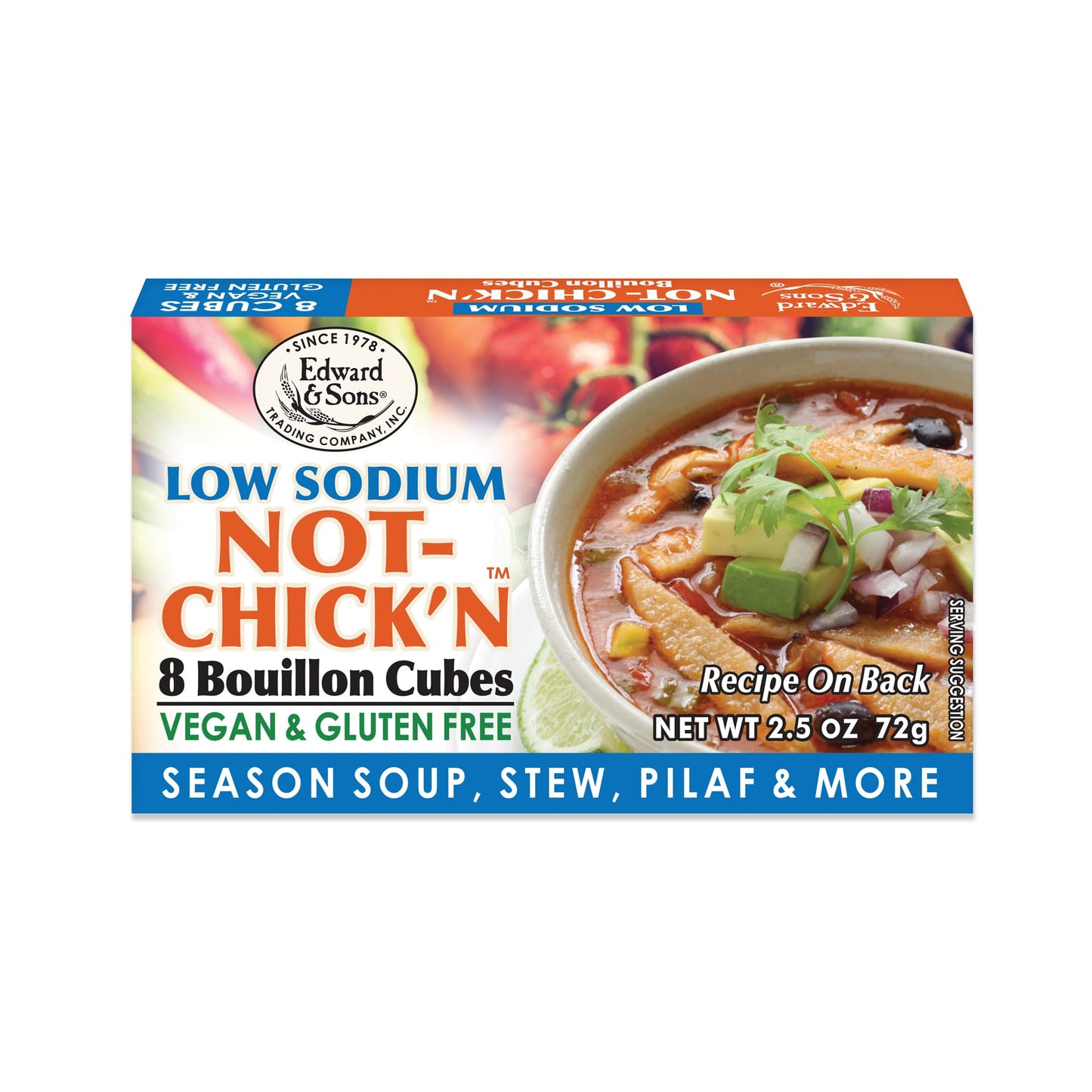 Edward & Son'S Low Sodium Vegan Chicken Bouillon Cubes - Vegan Broth Cubes, Gluten Free, No Trans Fat, Use In Soups, Stews And Pilafs (8 Cubes Of Each) - Pack Of 12