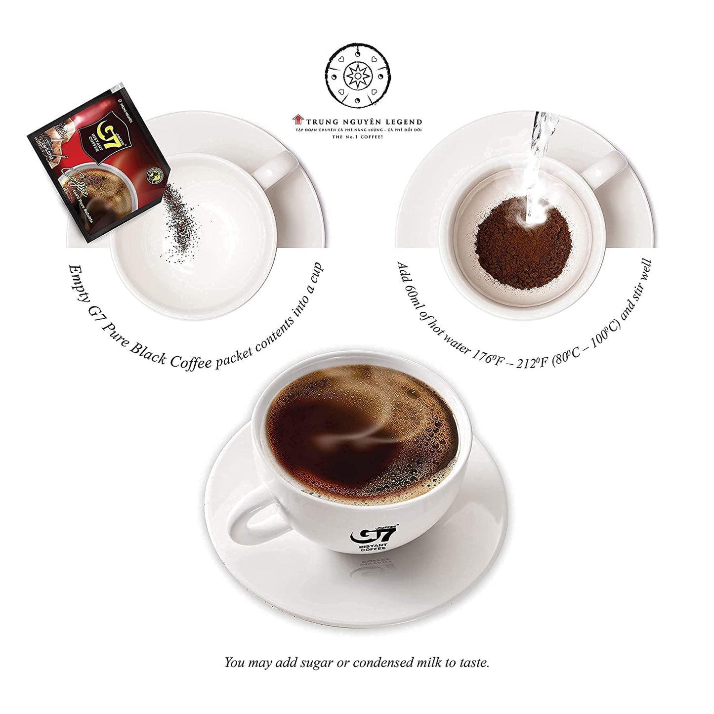 Trung Nguyen G7 Instant Coffee Pure Black 100% Soluble Strong Bold 14.1 Ounce